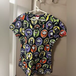 Dickies Halloween Black Cat Skeleton Scrub Top